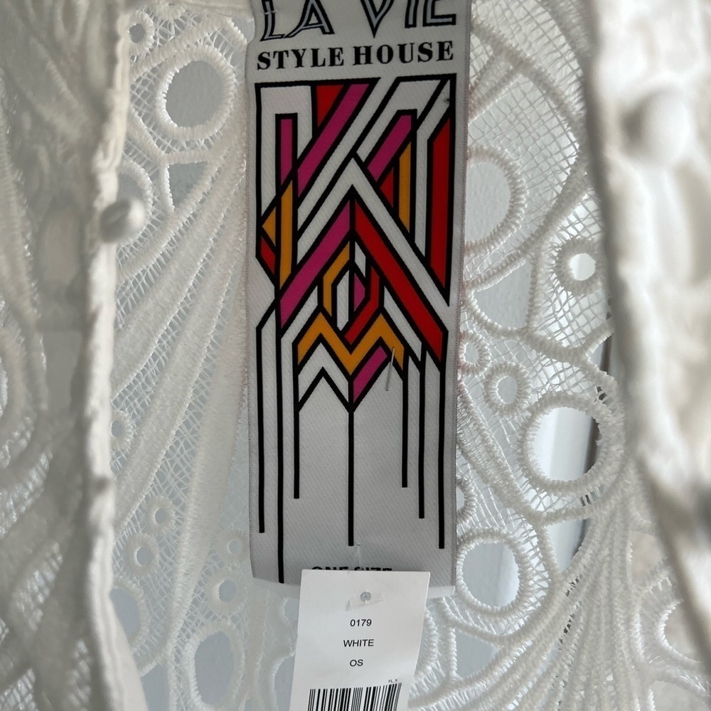 La Vie Style House Lace and Eyelet Caftan Midi-Dress White - Picture 7 of 15